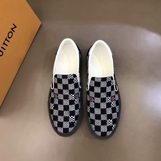 High Quality LV Ollie Classic Damier Check Pattern Male Slip-on Calfskin Leather Sneakers  Loafers Price UK
