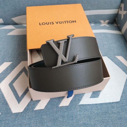  Louis Vuitton Taupe Cowhide Leather Waistband Stitched Edge Silver LV Pin Buckle Square Reversible Male Belt 
