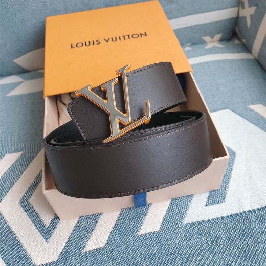  Louis Vuitton Anthracite Leather Strap Monogram Detail Striped Back Matte LV Pin Buckle 40MM Unisex Square Belt