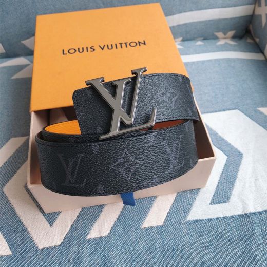 Classic Yellow Striped Recto Black Monogram Verso Cowhide Leather Silver Pin Buckle -  Louis Vuitton Reversible Unisex Belt