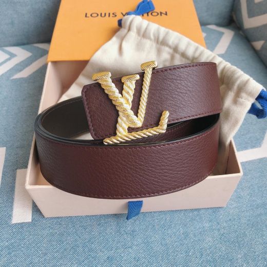 Cheapest 40MM Dark Red Cowhide Leather Waistband Twisted LV Pin Buckle Initilaes -  Louis Vuitton Ladies Belt