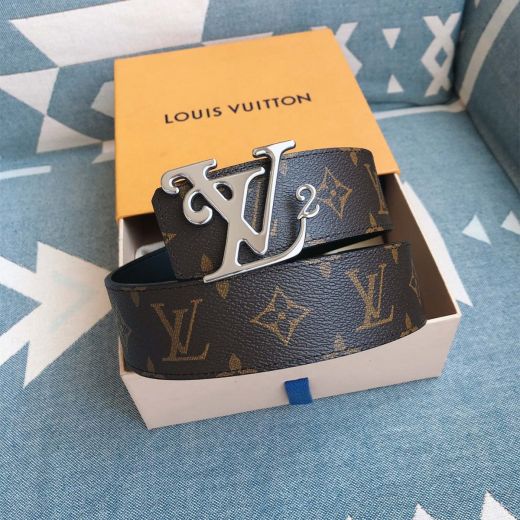 Top Selling Brown Monogram Calfskin Leather Waistband Silver Overlapping LV Buckle -  Louis Vuitton Unisex 40MM Belt