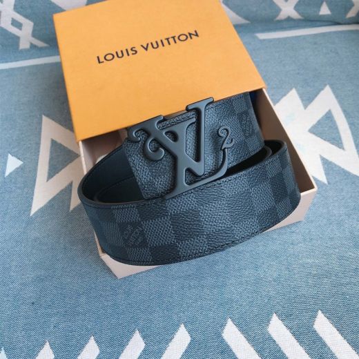 Vogue 40MM Black Damier Textured Strap Black Leather Back Frosted LV  Pin Buckle Initilaes -  Louis Vuitton Neutral Beltsash 