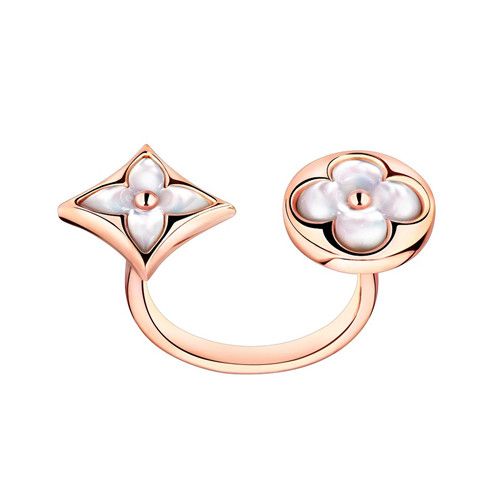 Most Luxury Louis Vuitton Color Blossom BB Monogram Motif Mother Of Pearl Ringent Womens Between Finger Ring Rose Gold/ Silver