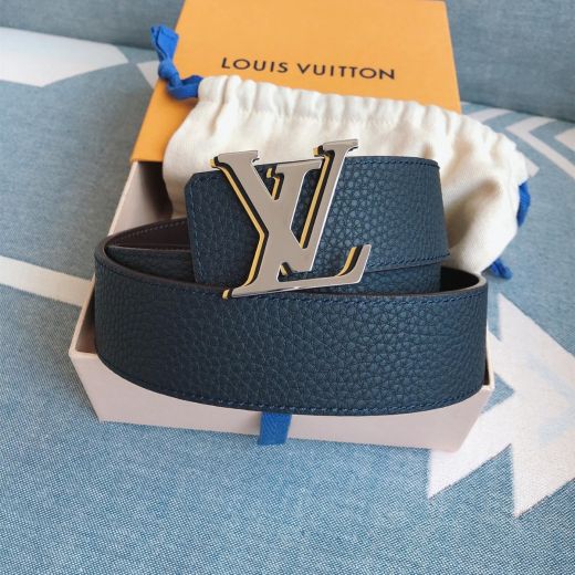 High Quality 40MM Blue Textured Leather Waistband Tricolor LV Buckle -  Louis Vuitton Male Reversible Beltsash