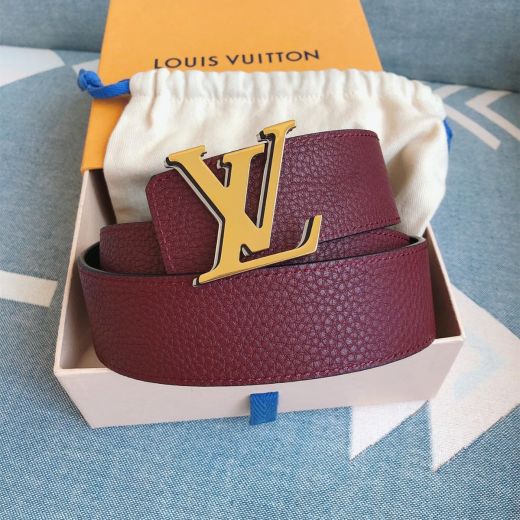 Vintage Bi-Color Strap Textured Detail Overlapping Yellow LV Buckle Initiales -  Louis Vuitton Female Square Belt