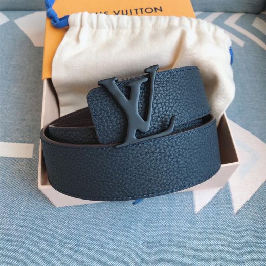 Popular Dark Blue Leather Strap Stitched Edge Tan Back Matte Pin Buckle Initiales -  Louis Vuitton Unisex Belt