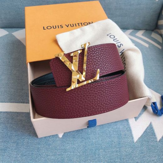 Niche Style 40MM Burgundy Textured-Leather Strap Needle Edge Finished Stereoscopic LV Buckle -  Louis Vuitton Female Belt