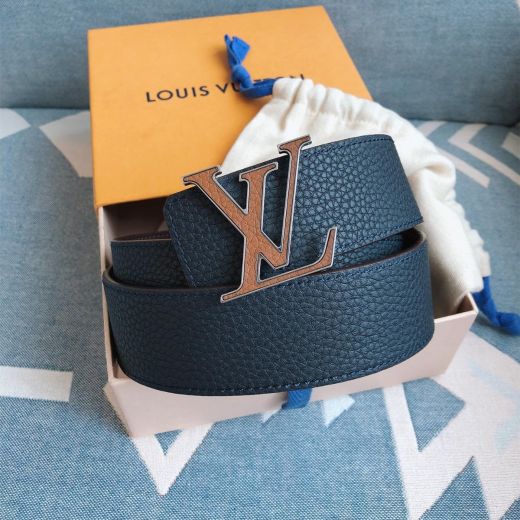 Top Sale Dark Blue Calfskin Leather Textured Detail Brick Pin Buckle Initiales -  Louis Vuitton Reversible Neutral Belt