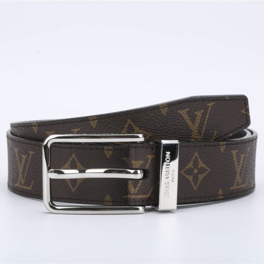 Vogue 35MM Brown Monogram Leather Waistband Finished Silver Pin Buckle Brand Mark Loop -  Louis Vuitton Unisex Belt