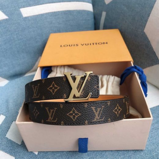 Top Sale 30MM Brown Monogram Leather Metal LV Logo End Pin Buckle -  Louis Vuitton Square Belt For Women