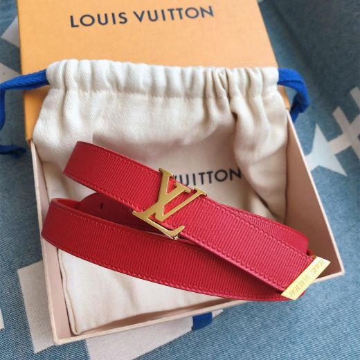 Top Quality Red PVC Textured-Leather Golden LV Pin Buckle Double-Sided Wearable -  Louis Vuitton 25MM Women Belt