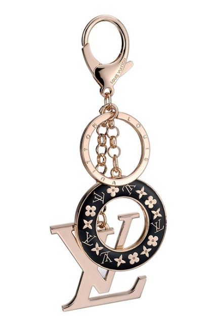 Elegant LV Monogram Black Ring  Key Charm Gold Logo For Lady 