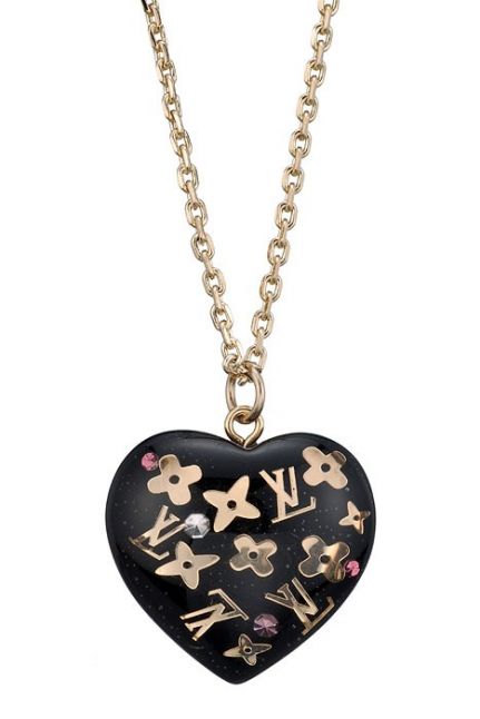 LV Black Heart Gold Chain Diamond Necklace Monogram Flowers Charms Review Women 
