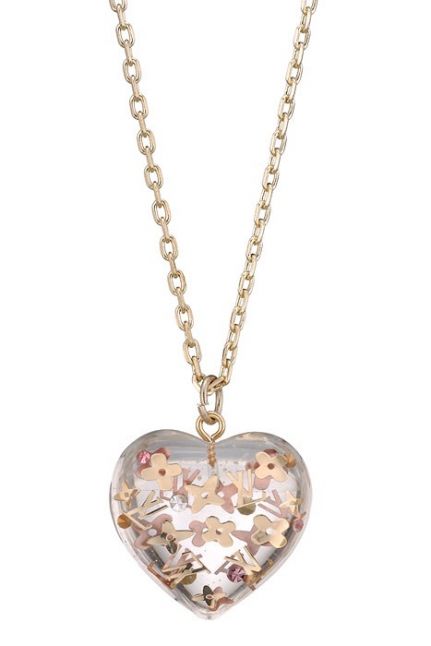  Louis Vuitton Logo Monogram Flowers Necklace Celebrity Style Gold-plated Heart Charm