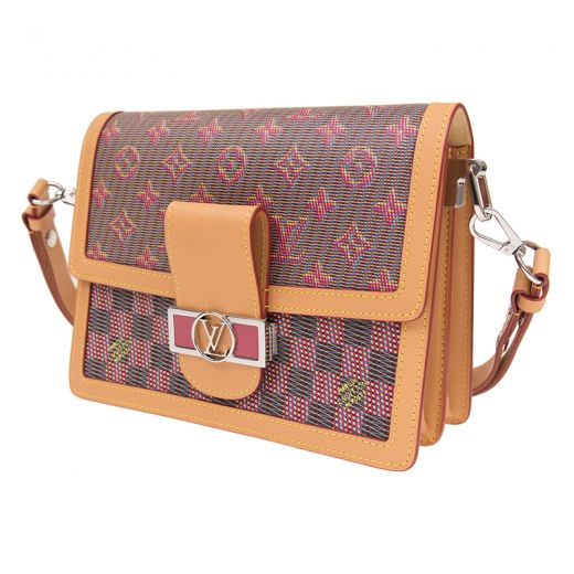 Gucci Dauphine MM Brown Leather & Silver Front Lock Detail Lay Monogram / Damier Printing Pink Canvas Flap Handbag UK Price 