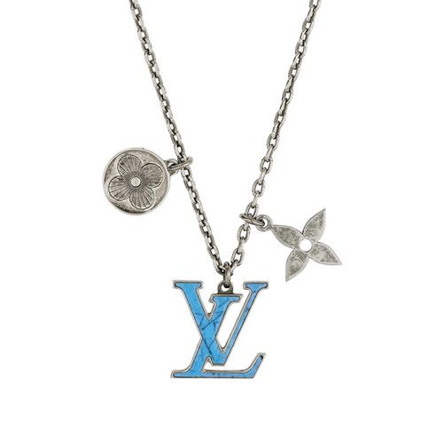 Louis Vuitton Pendant Chain LV Turquoise Aged Silver Motif  Monogram Flower Pendant Necklace For Men  Fashion Jewellery M68904