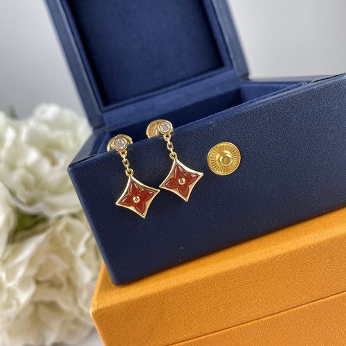  2021 High End Louis Vuitton Color Blossom BB Star Monogram Flower Pendant 18K Plated Drop Earrings Yellow Gold/Rose Gold