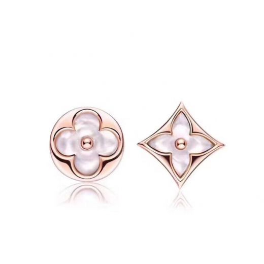 Louis Vuitton Color Blossom Sun & Star White Mother Of Pearl Women Rose Gold Asymmetric Monogram Stud Earrings UK