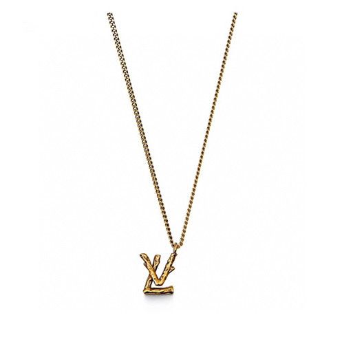 Retro Style Louis Vuitton LV Twig Logo Motif Pendant Adjustable Link Chain Brass Necklace Earrings MP2456/MP2454