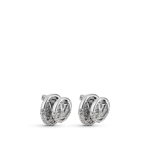 2021 New Style Louis Vuitton Men' White Gold LV Logo Pattern Paved Diamonds Stud Earrings Fashion Male Jewellery