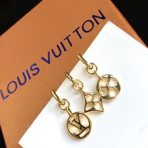 2021 Hot Selling Louis Vuitton Blooming Luxury Yellow Gold Hollowed-out Logo Pendant Asymmetric Design Earrings For Ladies