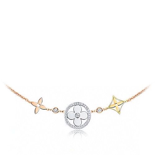 Louis Vuitton Idylle Blossom Luxury Sun Flower Yellow White&Rose Gold Diamonds Chain Bracelet For Ladies Q95443 