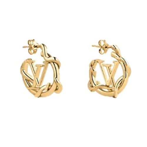 Louis Vuitton Garden Louise LV Logo & Interlaced Circle Yellow Gold Hoop Earrings For Ladies Online M68938 