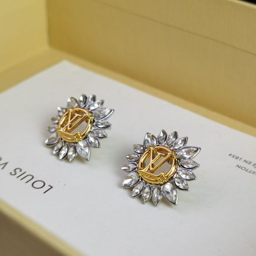  Louis Vuitton Starlight Female Yellow Gold LV Circle Crystal Edge High End Two-tone Earrings Silver Stud Earrings 
