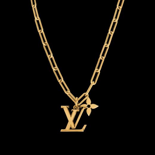 Louis Vuitton Monogram LV Initial Flower Pendants Retro Brass Thick Link Chain Necklace For Ladies 2022 Fashion Jewellery