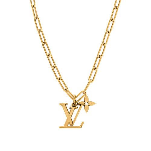 Men's Louis Vuitton Unique Style LV Flower Logo Pendant Brass Thick Link Necklace For Sale MP2890 