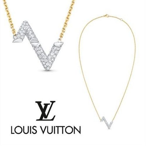 Louis Vuitton Popular LV Volt Yellow Gold Link Chain Silver Z-shaped Paved Diamonds Upside Down Pendant Necklace For Ladies Q93810