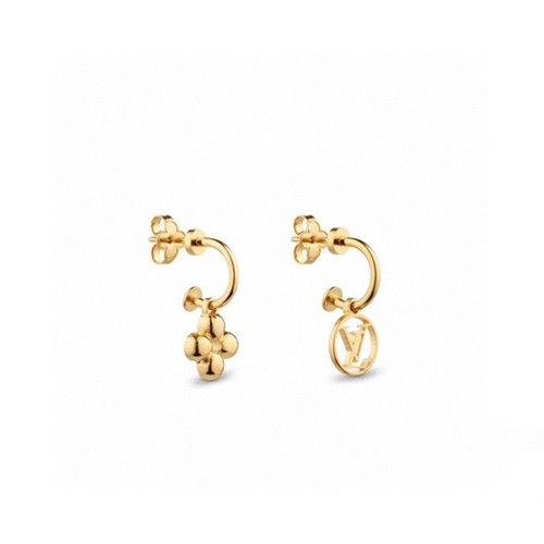 Hot Selling Louis Vuitton Blossom Flower LV Logo Circle Asymmetric Pendant Yellow Gold Womens Earrings M64859 