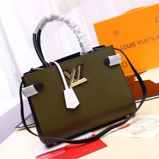Top Sale Louis Vuitton Twist Khaki Green Epi Leather Double Toron Top Handle Lady LV Logo Lock Crossbody Bag Online