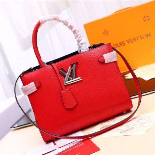 Louis Vuitton New Design Twist LV Logo Turn Lock Side Belt Detail Female Red Epi Leather Tote Bag For Sale