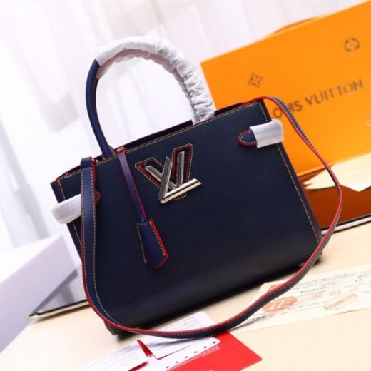 New Stylish Louis Vuitton Twist  Toron Top Handle Silver LV Lock Women Indigo Blue Epi Leather Tote Bag M54980