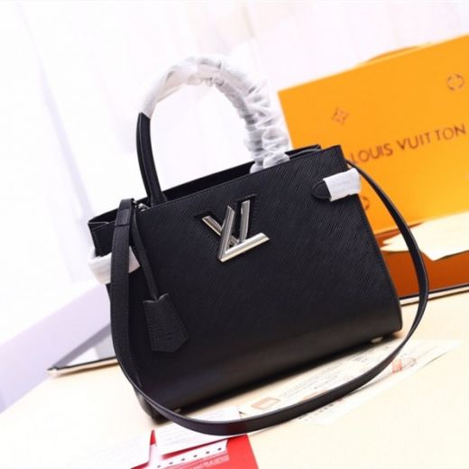 Elegant Design Louis Vuitton Twist Tote Belt Detail Silver LV Lock Black Epi Leather Crossbody Bag For Ladies M54810