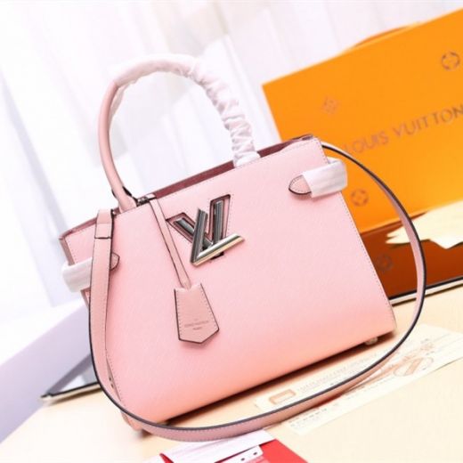 Popular Louis Vuitton Twist Women Pink Epi Leather Silver-color LV Logo Lock Double Toron Handle Tote Bag 