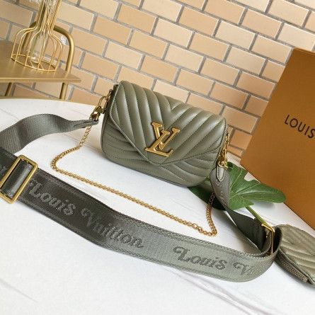 Hot Selling Louis Vuitton Women New Wave Multi-pochette Khaki Green Quilted Leather LV Logo Flap Crossbody Bag M56471