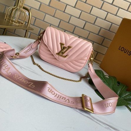 New Arrival Louis Vuitton Pink Quilted Women New Wave Multi-pochette Brass Chain Strap Flap Crossbody Bag 