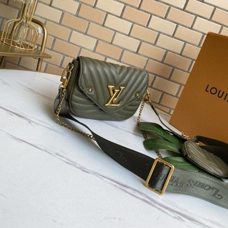 Good Louis Vuitton New Wave Multi-pochette Envelope Flap Wide Canvas Shoulder Strap Female  Khaki Green Handbag