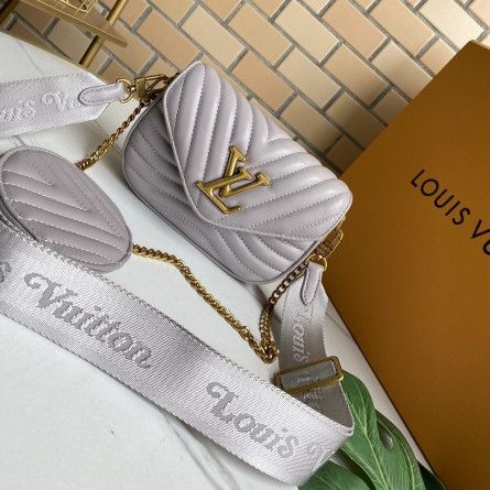 Louis Vuitton New Wave Multi-pochette Chain Strap Zipper Coin Purse LV Lock Female Brume Gray Crossbody Bag M57864