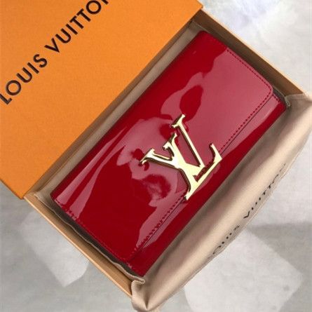 Most Popular Louis Vuitton Portefeuille Yellow Gold LV Signature Red Patent Leather Long Wallet For Ladies 