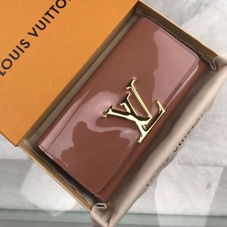 Louis Vuitton Portefeuille Luxury Coffee Patent Leather Large Golden LV Signature Long  Flap Wallet For Women