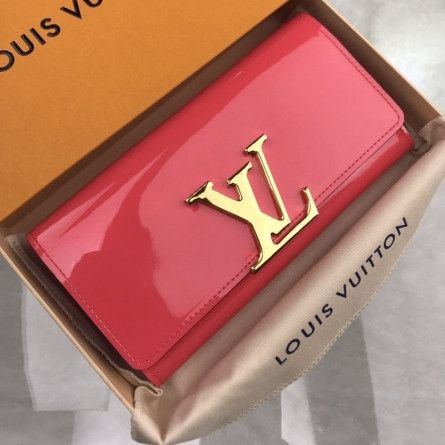 Chic Louis Vuitton Portefeuille Fashion Oversized LV Logo Signature Red Patent Leather Women Long Bifold Wallet 