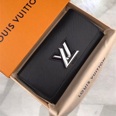 Spring Fashion Louis Vuitton Twist Silver LV Turn Lock Women Black Epi Leather Long Flap Wallet M68309