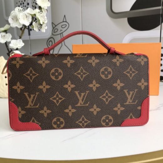 2022 Unique Louis Vuitton Daily Organizer Single Flat Handle Leather Corner Monogram Coated Brown Canvas Women Zipper Wallet 