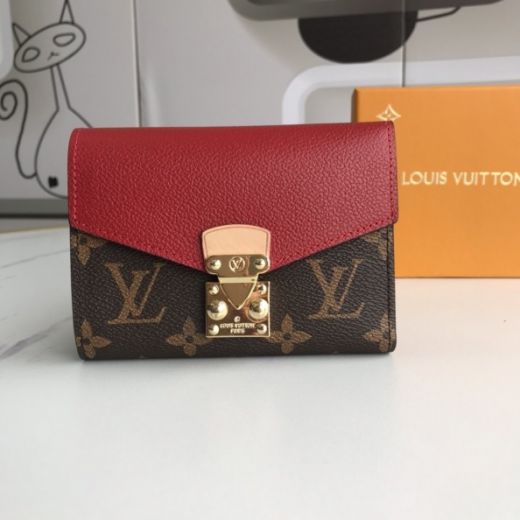 Sweet Style Louis Vuitton Pallas Cowhide Leather Monogram Coated Brown Canvas Women S-Lock Flap Compact Wallet M67478
