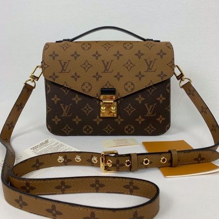 Best Louis Vuitton Pochette Métis Monogram Reverse Canvas S-Lock Closure Women Black Flap Crossbody Bag M44876