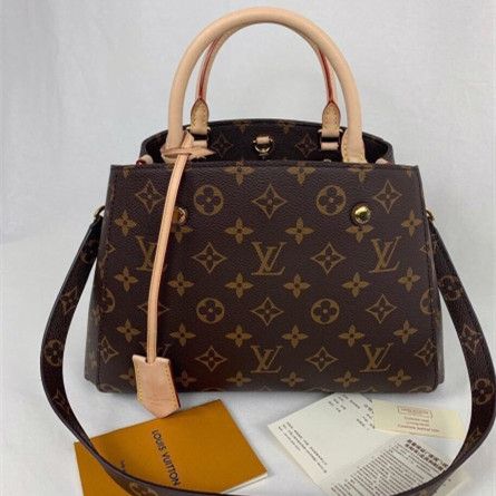 Louis Vuitton High Quality Montaigne BB Female Monogram Printing Beige Leather Brown Canvas Crossbody Bag  M41055